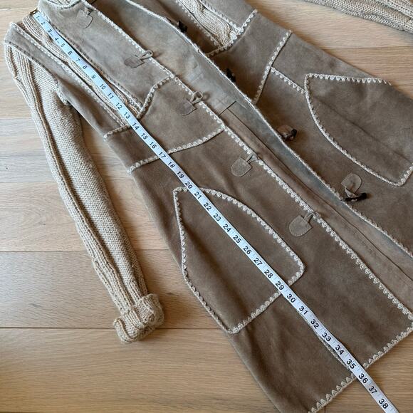 Luciano Abitboul Long Sweater Jacket Boho Leather Wool - Picture 7 of 12